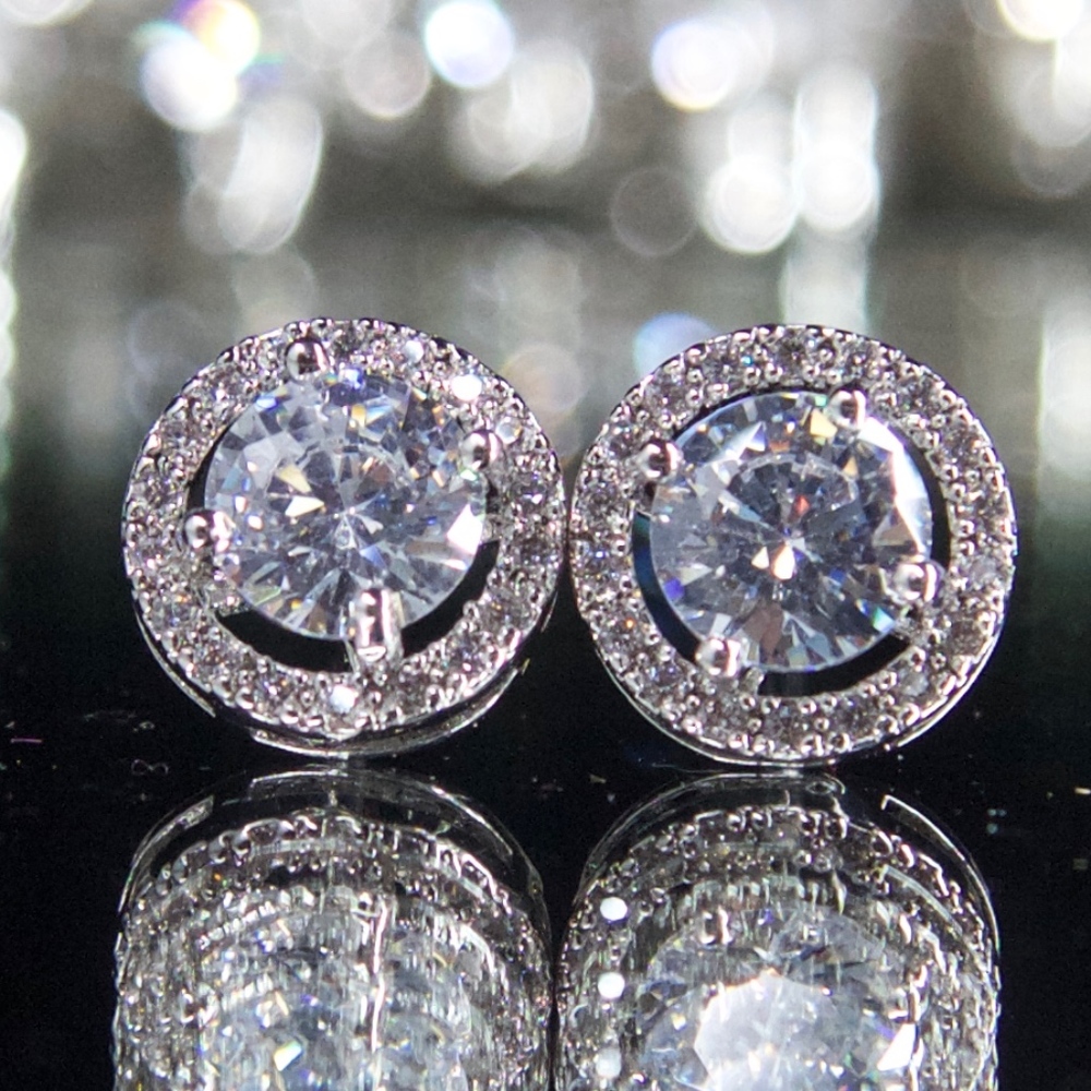 14kt Gold Dipped Pave Studs Halo Setting Perfect! - Picture 5 of 8